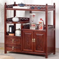 Solid Wood Sideboard Wall-Mounted Multi-Functional Tea Cabinet New Chinese Liquor Cabinet Living Room and Kitchen Locker