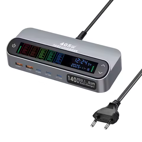 470W/405W LCD Display Screen GAN desktop Charger Multi Port Charger 140W Type C fast charging With 6