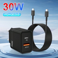 30W USB C Plug, 2-Port USB-C & USB-A Fast Charger And 1M Type C Cable For Google Pixel 9/9 Pro/8/8a/