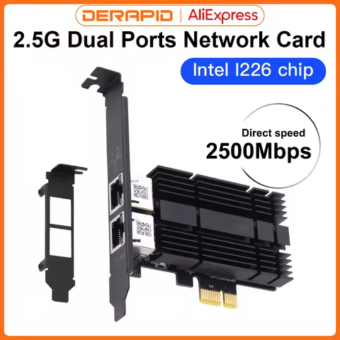 2500Mbps Pcie To RJ45 I226-V Network Card 2.5G Gigabit Ethernet Dual Ports 100/1000/2500Mbps Network