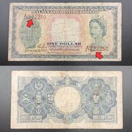 A47/222250 FancyNumbers 15-20%New 1953 Malaya and British Borneo Queen Elizabeth II 1Dollar (Collect