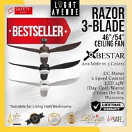 BESTAR Razor Ceiling Fan With LED Light And Remote Control 3 Blade 46"54"