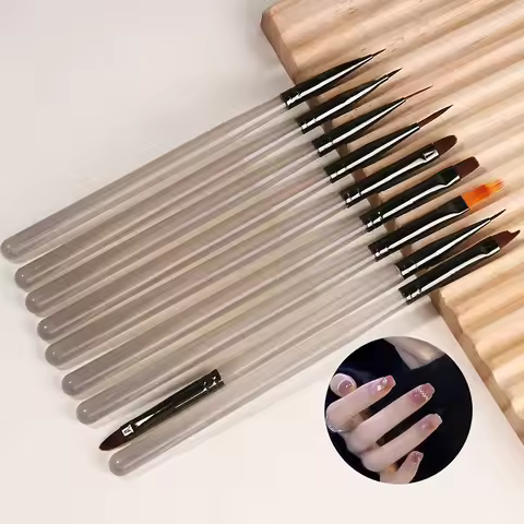 9Pcs UV Gel Acrylic Nail Brush Set, Nail Tips Extension Nail Brushes 3D Carving Manicure Salon Tools