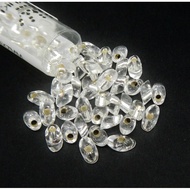 Long Magatama, 4x7mm, Silver Lined Crystal. 8.5gm/tube.