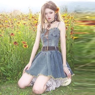 Stylish Age-reducing Denim Dress for Women - Summer Tassel Back Detail