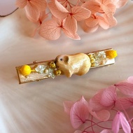 可客製化天竺鼠軟陶淡水珍珠永生花髮夾