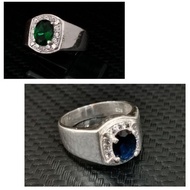 925 Pure Silver Men's Ring With 6x8mm CZ Stones. Cincin Perak Lelaki Dengan Batu Permata Zircon.