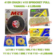415 LC135/RXZ/125Z ZR/Y125ZR/SRL110/Y16 Y15 - 4 LUBANG 415H CHAIN RANTAI SPROCKET SPOCKET SPOKET FUL