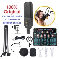 V30 Professional Sound Card and X7 Condenser Microphone for live streaming tiktok facebook