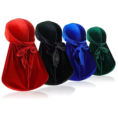 Velvet Durag With Bow Tie Long Tail Wave Cap Soft Velvet Head Wrap For Men Braids Dreadlocks Hair St
