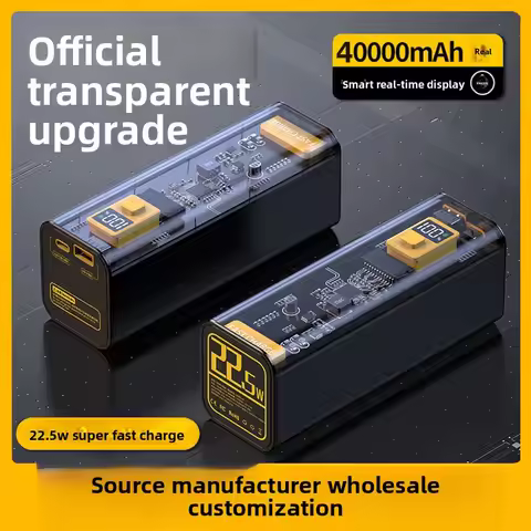 NEW Hot Large-capacity Transparent Mecha Industrial Wind Power Bank 40000 MAh 22.5W Fast Charging Mo