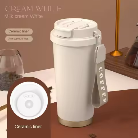 500ML Large Capacity Ceramic Vacuum Flasks Reusable Double Wall Thermoses Stainless Steel Coffee Mug