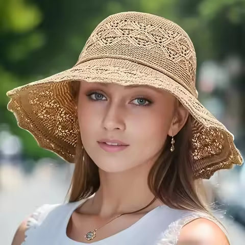 Summer Mesh Sun Hats Korean Version New Straw Hat Women Summer Sun Hat Sun Protection Wave Sun Hat B
