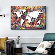 Banksy แผนที่กราฟฟิตีโปสเตอร์ศิลปะภาพจิตรกรรมฝตกแต่งผนังห้องนั่งเล่นผ้าใบวาดภาพ Mona Lisa สำหรับ0717