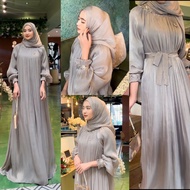 Vallina Outfit - Maddina Dress Maxy Wanita Muslim Matt Shimmer Polos Basic OOTD Gamis Kondangan Prem