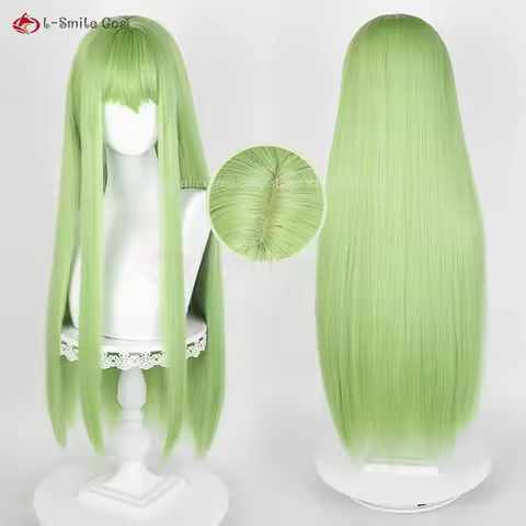 Anime FGO Enkidu Cosplay Wig 80cm Long Green Straight C.C. Cosplay Wig Heat Resistant Synthetic Hair
