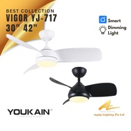 Youkain Smart Ceiling Fan Light 30" 42" Black White YJ-717 Fan Light 3 Blade 2 Years Warranty