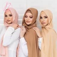 BERRLY Plain Tudung Ironless Chiffon Shawl Muslim Headscarf Lightweight Hijab Head Scarf 180*70cm