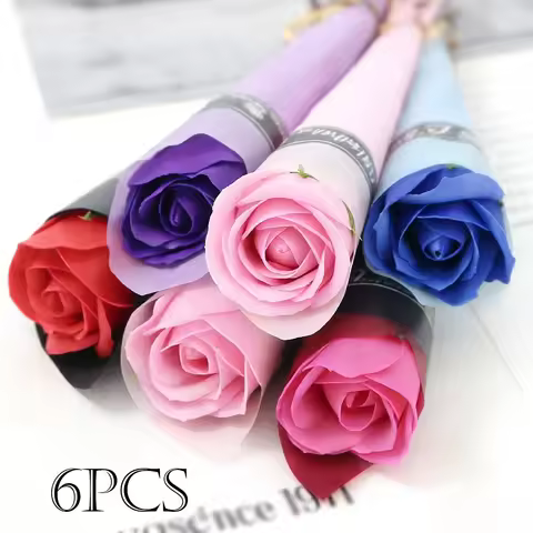 6Pcs 4cm Rose Soap Flowers Artificial Bouquet Portable Soap Valentines'Day Mother's Day Gift for Hom