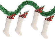Unittype 5 Pcs Christmas Decorations Include 54.13 ft Artificial Green Christmas Garland Decoration 4 Pcs 14.6 Inch Ivory Rustic Knitted Christmas Stockings for Xmas Party Room Tree Decoration Gift
