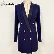 คุณภาพสูงnewใหม่ล่าสุดนักออกแบบเสื้อเสื้อผู้หญิงปุ่มสิงโตคู่ผ้าคลุมไหล่ซาตินคอยาว Brazer