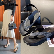 Lovito Casual Plain Rhinestone Thick Soled Shoes Flat Sandals for Women LFA25039 Lovito Sandal Jepit