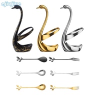 cc 1 Set Stainless Steel  Spoon And Snacks Fork Pack Feature Cygnet Shape Design For Home And Restau