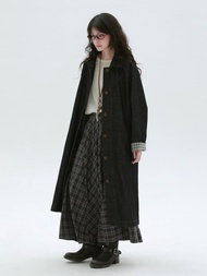 原色牛仔 中興基礎款長款外套 氣質翻領中長款風衣