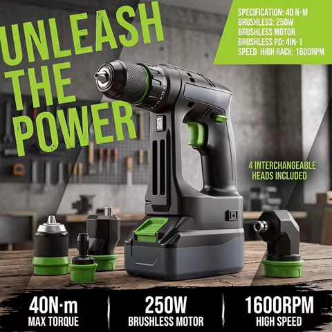 Brushless Cordless Drill Festool CXS12 4-in-1, Metal Chuck, Quick Release, Offset, Right Angle, 2-Sp
