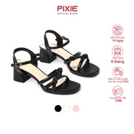 Women's Sandals 5cm High Heels Square Sole Cross Straps Fashion Pixie Button H411
