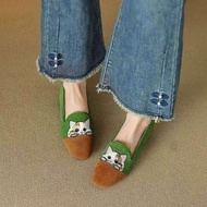 Lucky Cat Loafers; Low Thick Heel Shoes; Cat Peas Shoes