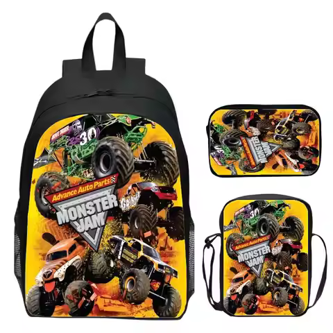 Monster Jam Monster Truck Three Piece Set Children's Backpack Elementary School Backpack Kindergarte
