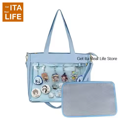 Italife Blue Large Ita Bag with key chain holder Japanese Women Big Itabag with Insert Girl Kawaii C