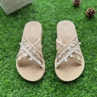 sandal perempuan plus size kasut sandal perempuan Hand-Woven Ethnic Style Slippers - Yunnan-Inspired