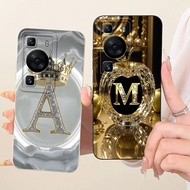 For Huawei P60 Pro Case MNA-LX9 Crystal Initials Letters Crown Soft Silicone Back Cover For Huawei P