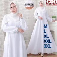 baju gamis wanita modern nabila dewasa muslim jumbo baku muslim warna - nabila putih xl