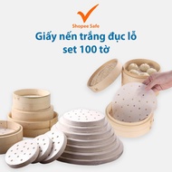 White perforated parchment paper set of 100 sheets for air fryer, baking, dumpling lining