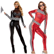 0228-STLG Leather Mesh Dancing Dress Women's Ds Suit Sexy Suit One-Piece Motorcycle Clothing Red and Black Export Game Uniform Racing Car Cosplay Comic HTIO