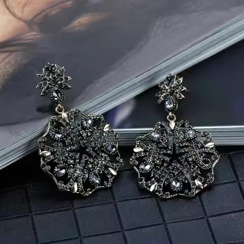 Sunspicems Antique Gold Color Turkish Drop Earrings Bohemia Women Gray Crystal Earring Vintage Weddi