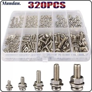 MUNDAN 320pcs/box Nuts Bolts Assortment Kit, Silver Cross Shaped Round Head Metic Nut and Bolt Assor