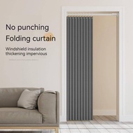 Folding Door Curtain Partition Curtain Blocking Curtain Door Curtain Perforation-Free Hanging Curtain Cloakroom Blocking C