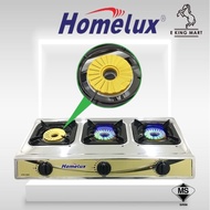 Homelux Gas Cooker 7.2kW 3 Burner Gas Stove HTS-3060 Stainless Steel SIRIM Tornado Burner Dapur Gas 