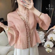 Korean Style Women Ladies Slim Waist Sequins Long Sleeve Shirt Blouse Baju Baju Wanita Lengan Panjan