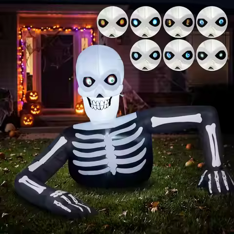 5.5FT Long Halloween Skeleton Inflatable Decoration with LCD Eyes – 8 Animated Eye Designs LED Light