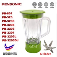 BLENDER JUG (6 BLADE) FOR PENSONIC PB-3203L PB-3205DJ PB-3206 PB-3205 PB-3203 PB-3301 PB-801 PB-323