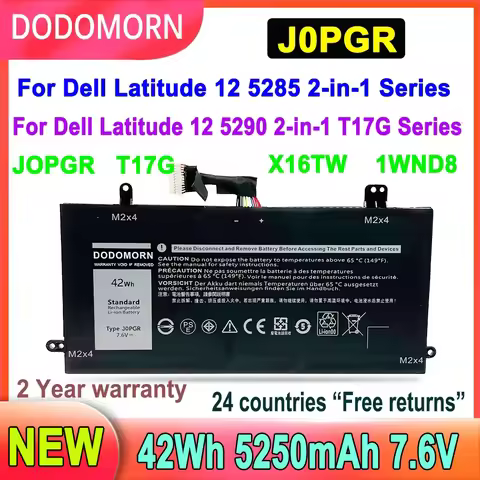 New 7.6V J0PGR Laptop Battery For Dell Latitude 12 5285 2-in-1 Series 12 5290 2-in-1 T17G JOPGR X16T