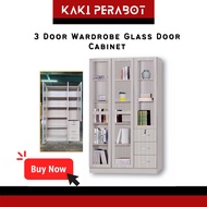 PERABOT 3 Door Glass Cabinet Glass Display Cabinet Book Rack Bookshelf Almari Buku Rak Buku Almari Kaca Kabinet Dsiplay