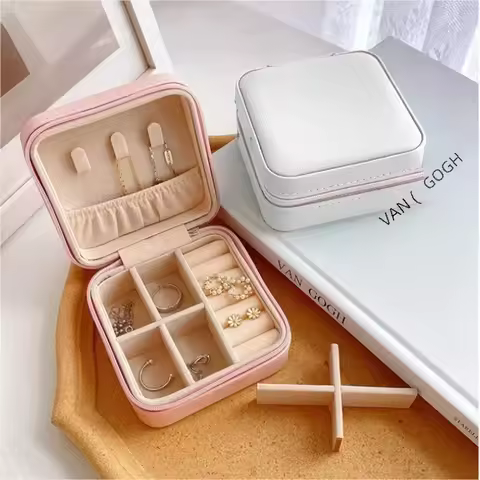 Mini Portable Jewelry Box Ins Simple Travel Pu Jewelry Box Necklace Earrings Jewelry Box Storage Box