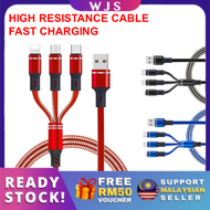 (FAST CHARGING UP TO 5A) WJS 3 In 1 USB Type C Cable Fast Charging Data Cable 3.5A 5A Multi Port USB Iphone Cable Type C Cable Micro USB Cable High Resistance Cable Kabel USB 3 dalam 1 三合一 USB 数据线 [FREE RM 50 VOUCHER]