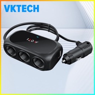 [Vktech] 120W Car Chargers Lighter Socket 3 Socket USB Power Adapter Dual USB Chargers Lighter Power Socket 12V for iPhone iPad